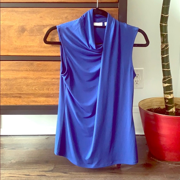 Blue sleeveless stretchy business casual top. - Picture 1 of 5